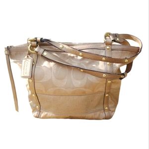 COACH Gold Signature Lurex Studded Tote Purse Bag